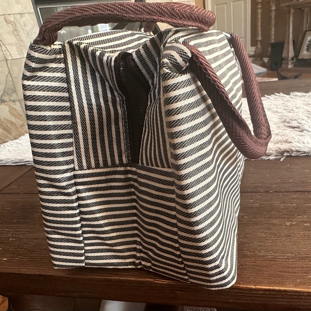 Insulated Striped Black and White lunchTote Bag